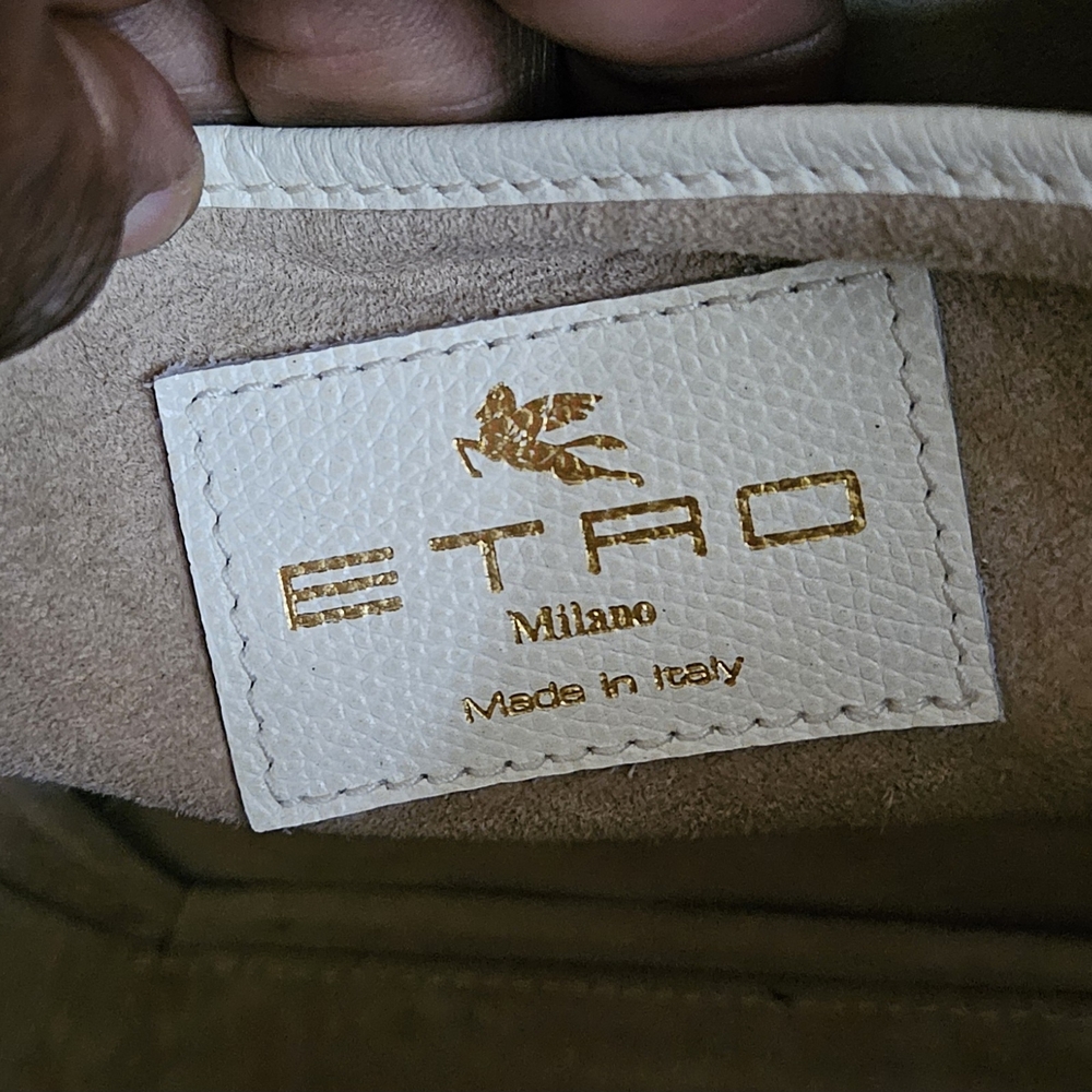 Etro Off-White Leather High-End Luxury Designer Double Handle Handbag (EXCELLENT - Picture 9 of 15